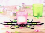 Teelichhalter Set, Teelicht Glas mit Deko, rosa, grün, Metall RB-30450